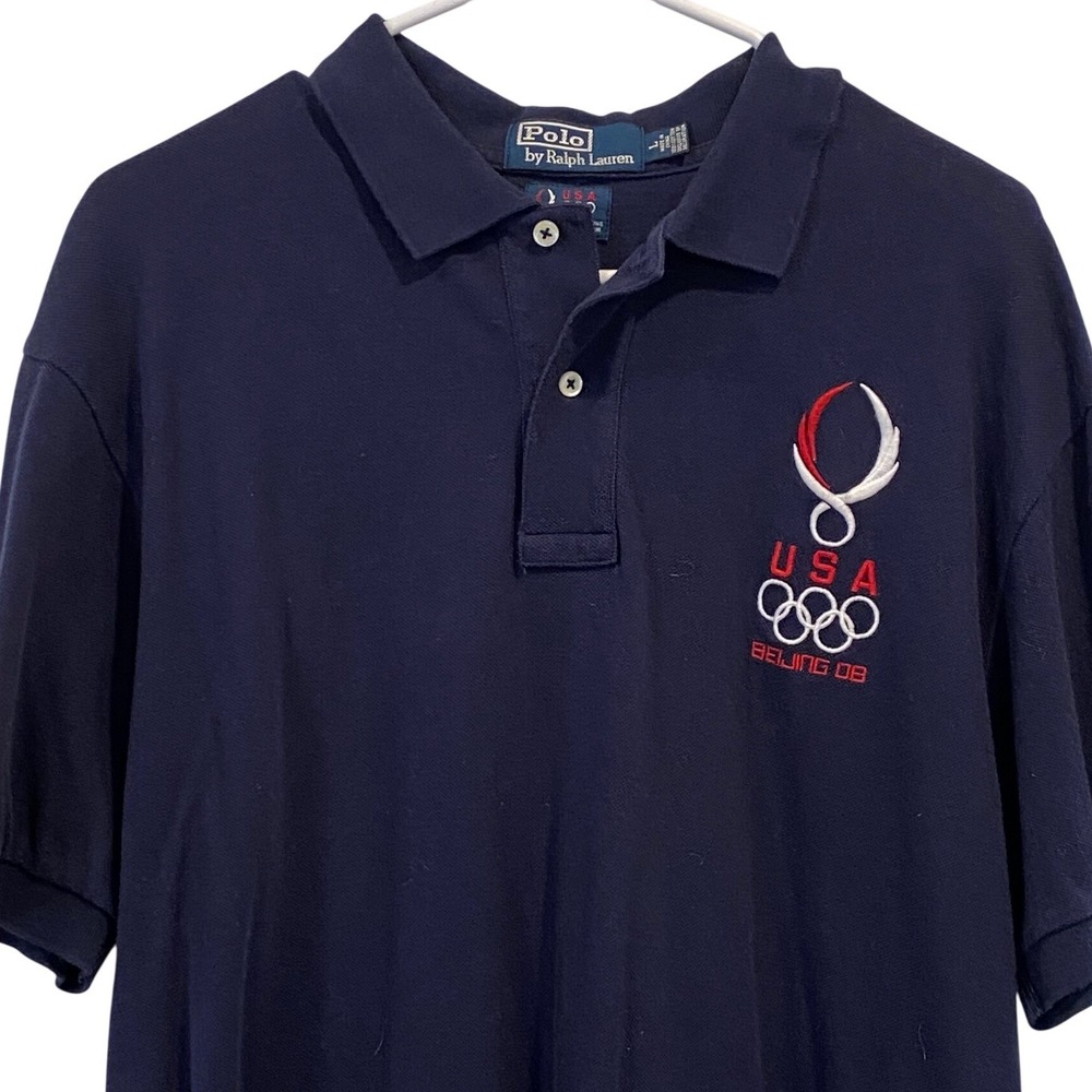 Polo‎ Ralph Lauren Mens Beijing 2008 USA Olympic Team Polo Shirt Navy Blue Large